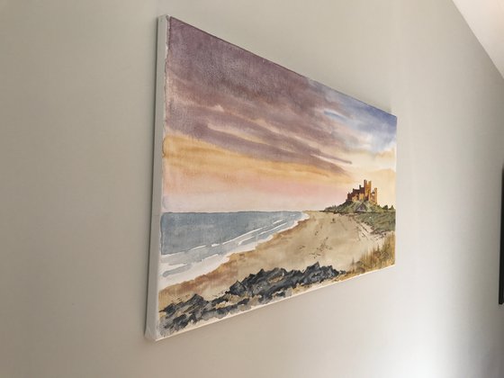 A Watercolour on Canvas!  Evening Glow at Bamburgh Castle