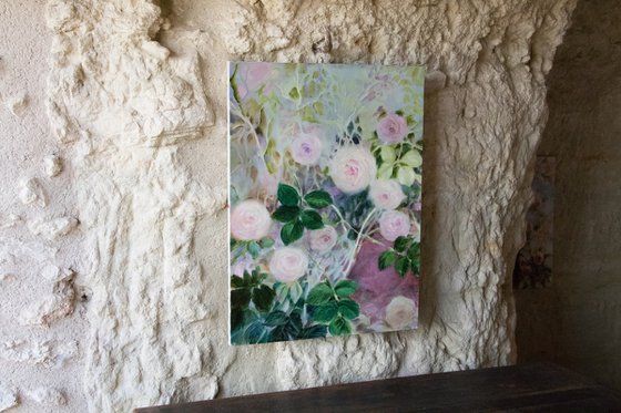 Romantic roses - delicate floral oil painting