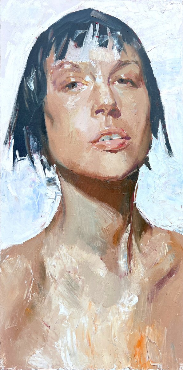 Expressive Portrait Oil Painting By Igor Galan, 16 X 31, Tapestry Of Origins, Original Artwork