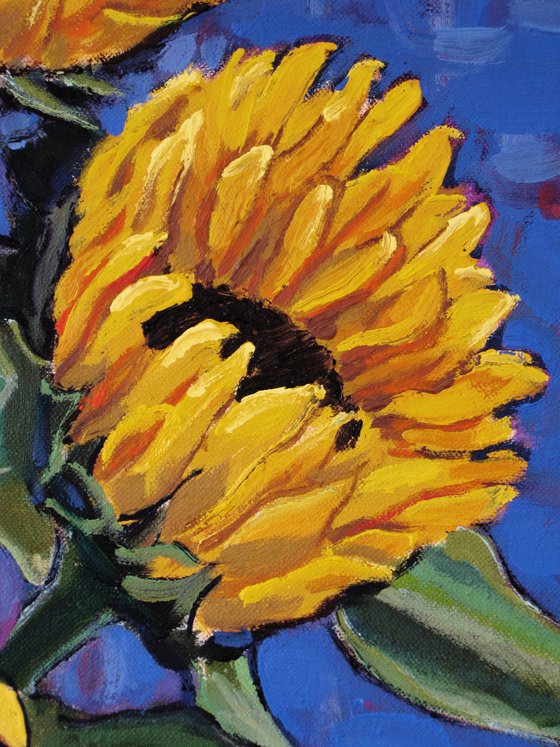 Sunflowers in a Red  Vase