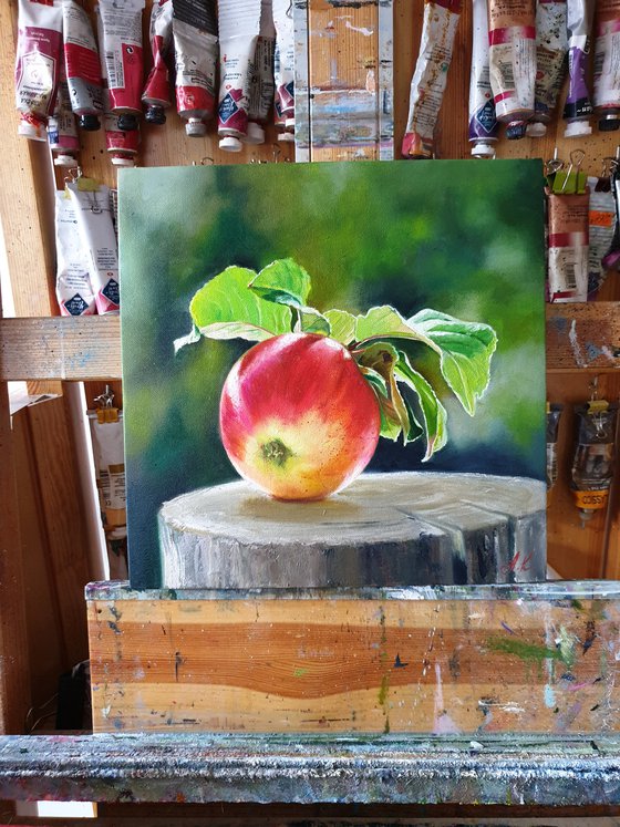 "An apple from grandmother's garden.  "  flower  liGHt original painting  GIFT (2021)