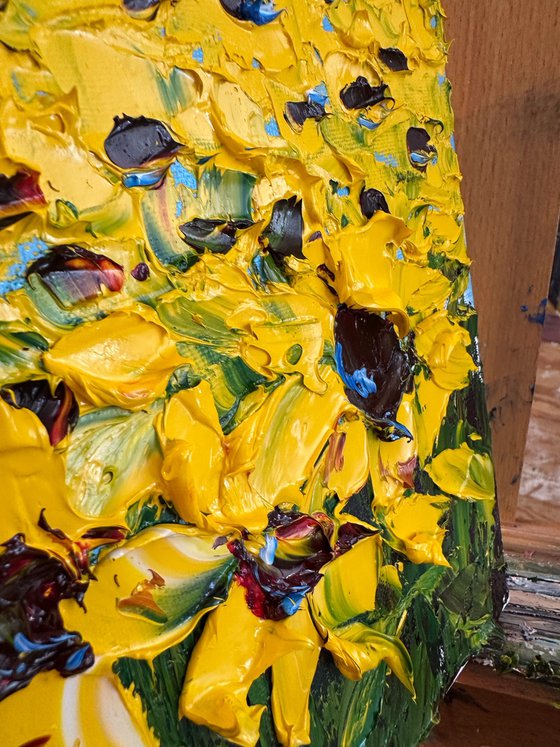 Sunflowers field impasto