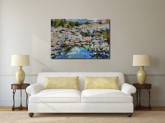 Landscape Pond - Lilies, River lily, painting original