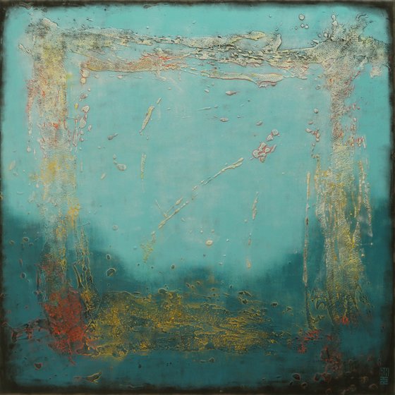 Large Abstract Painting - Blue Lagoon XL- 120x120cm -53J