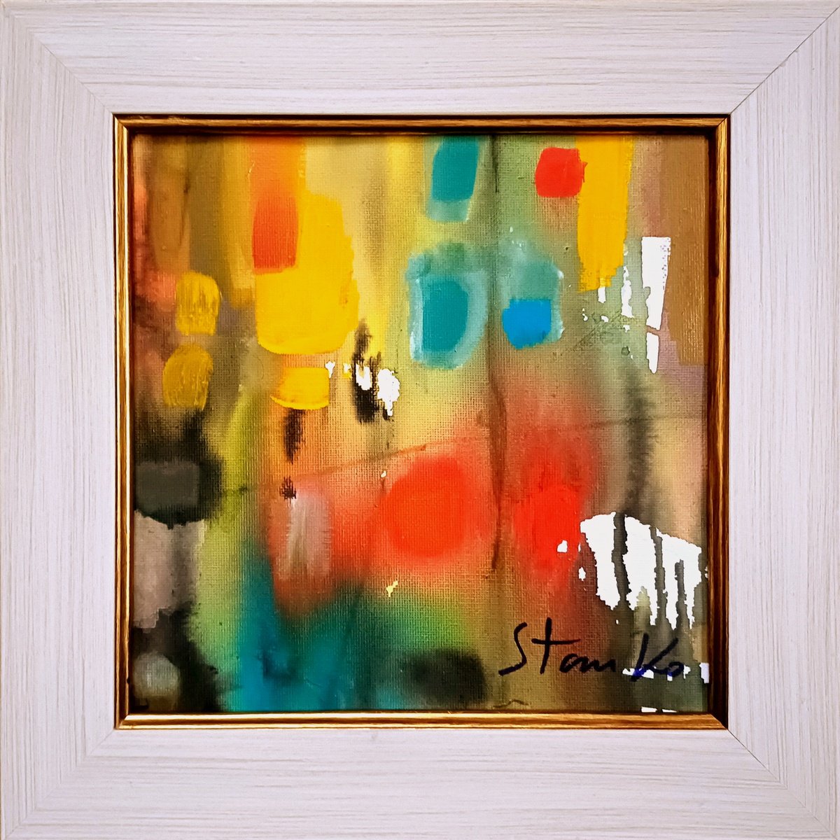 Abstract Acrylic Painting By Stanislav Bojankov, 11 X 11", Summer Rain-Vi, Original Artwork