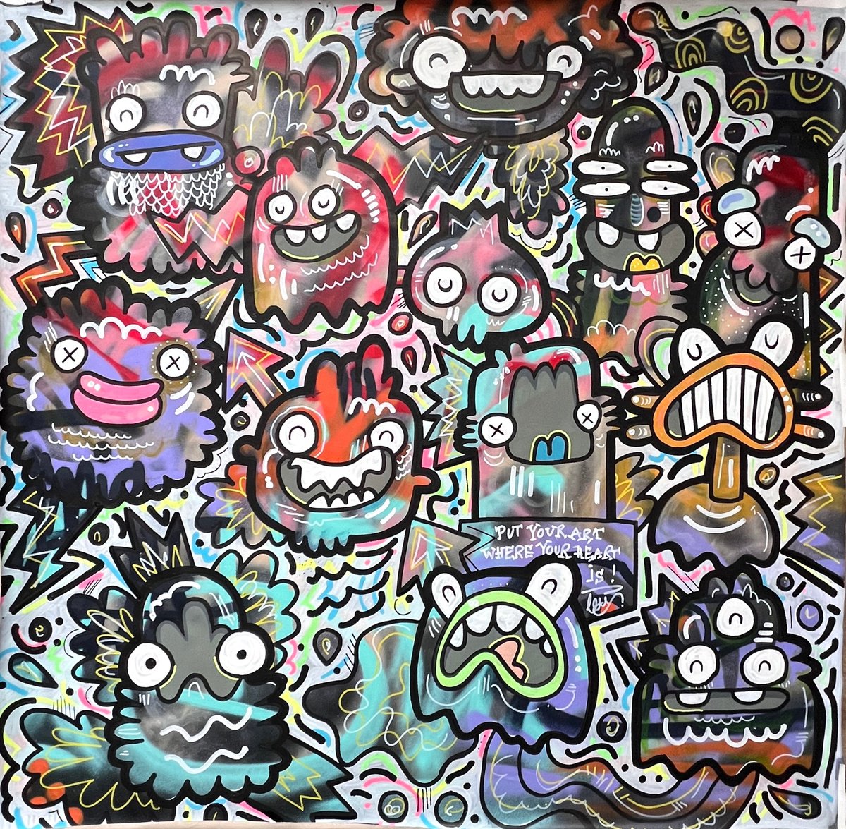 Urban And Pop Abstract Painting By Fatin Rahmouni, 63 X 63, Heart Whispers, Original Artwork