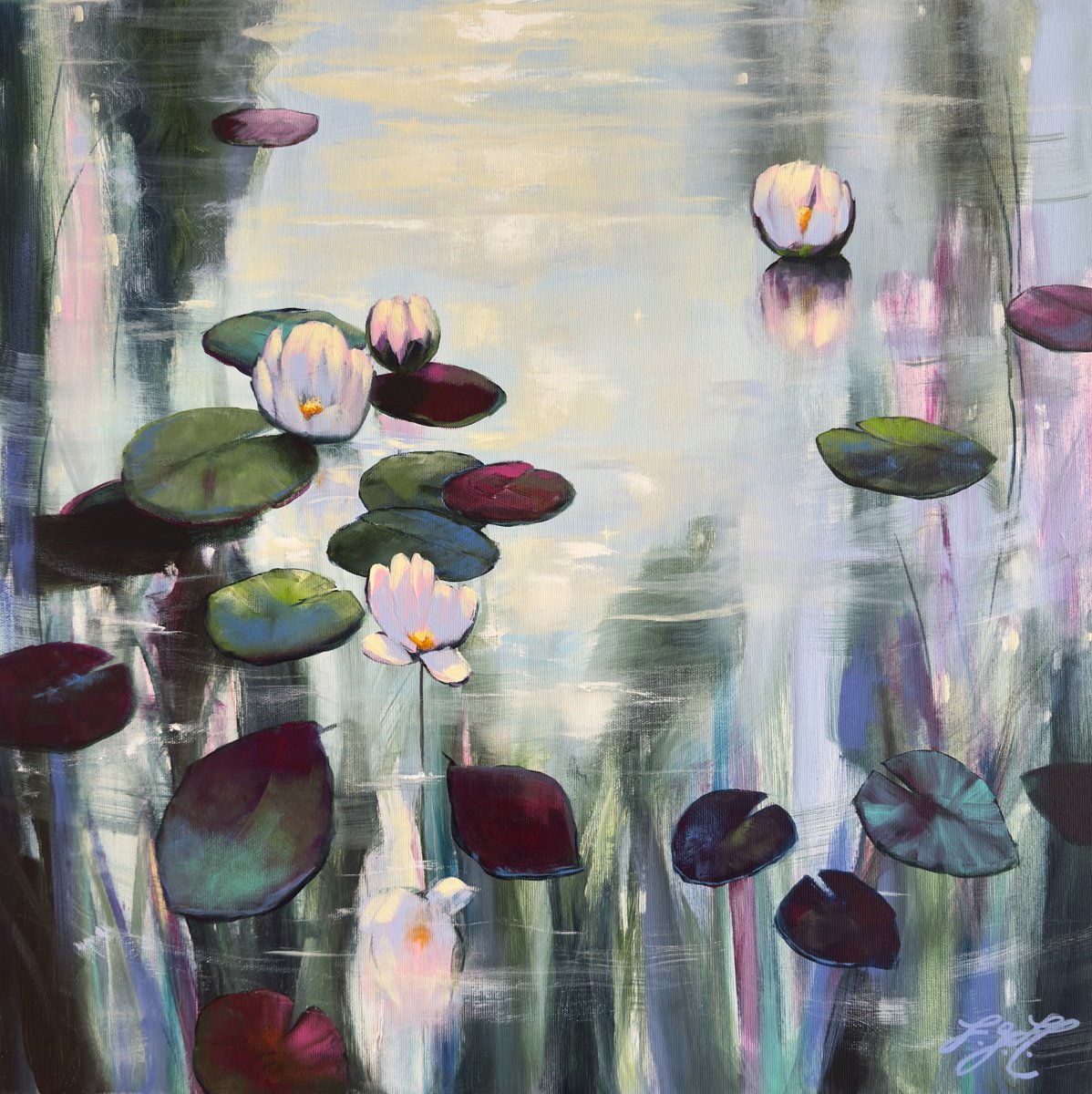 Impressionistic Botanical Acrylic Painting By Sandra Gebhardt-Hoepfner, 24 X 24", Serenity 9, Original Artwork