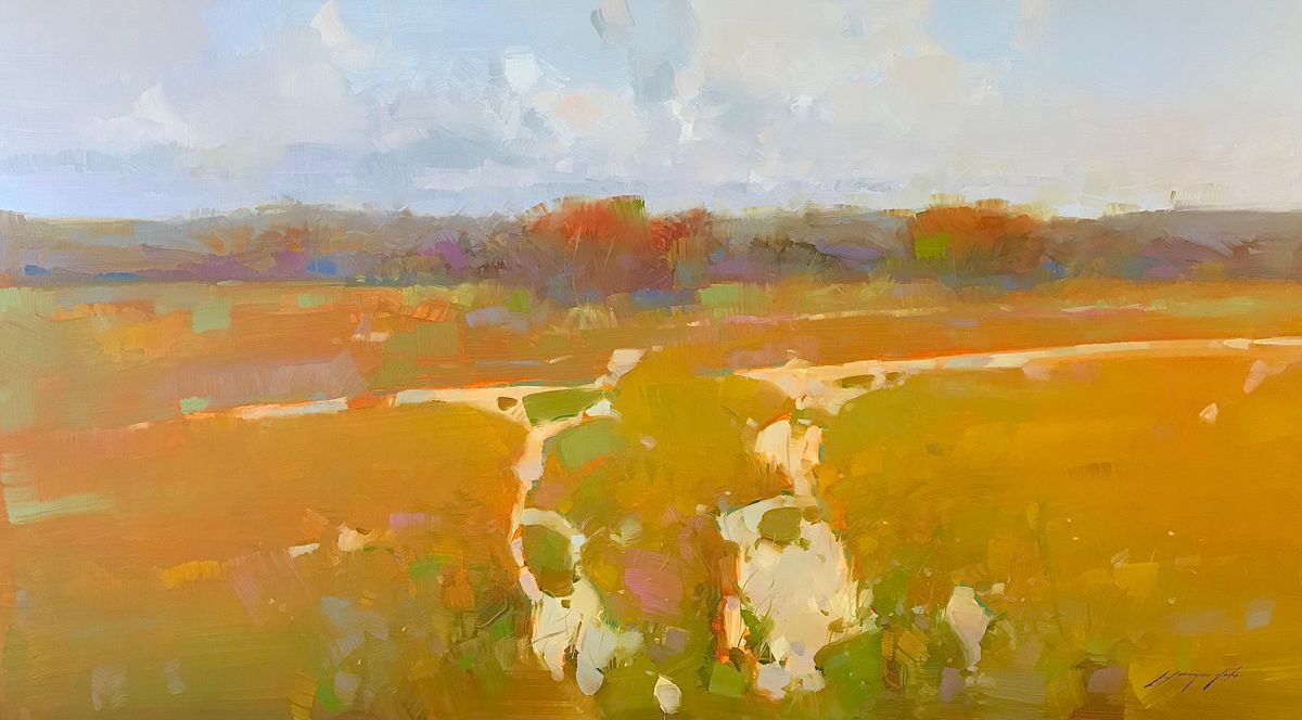 Autumn Palette, Landscape oil painting, One of a kind, Signed, Handmade artwork by Vahe Yeremyan