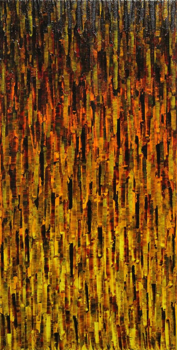 Abstract Acrylic Painting By Jonathan Pradillon, 16 X 31, Matrix In Flame, Original Artwork