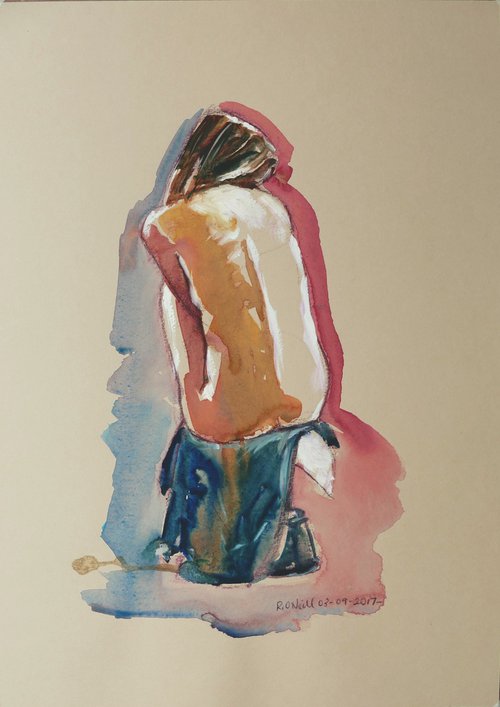 Seated female nude back study by Rory O’Neill