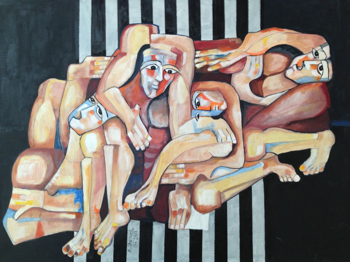 Abstract Portrait Acrylic Painting By Abdelrahman Shamieh, 28 X 20, Abstract 2, Original Artwork