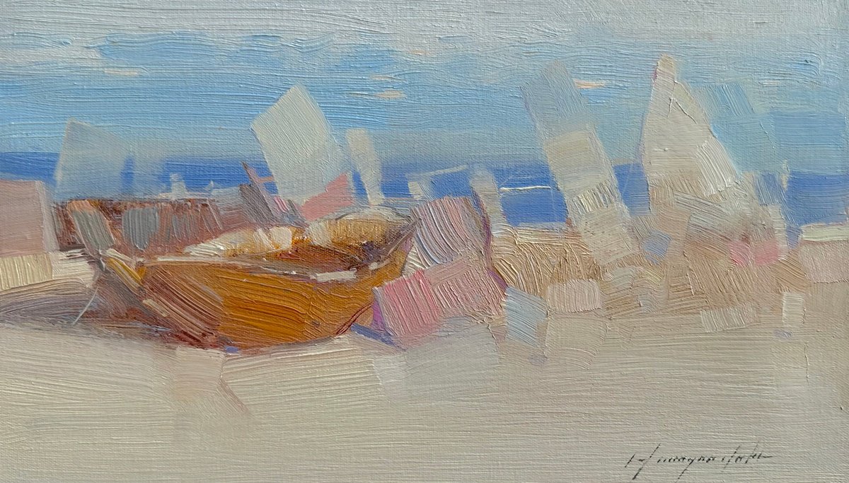 Boat, Original oil painting, Handmade artwork, One of a kind by Vahe Yeremyan