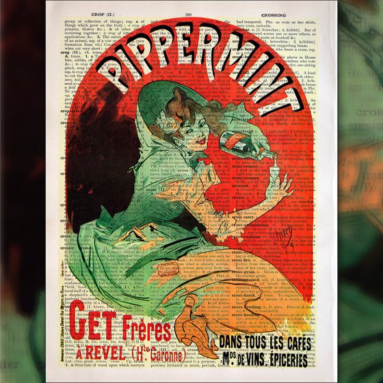 Pippermint - Collage Art Print on Large Real English Dictionary Vintage Book Page