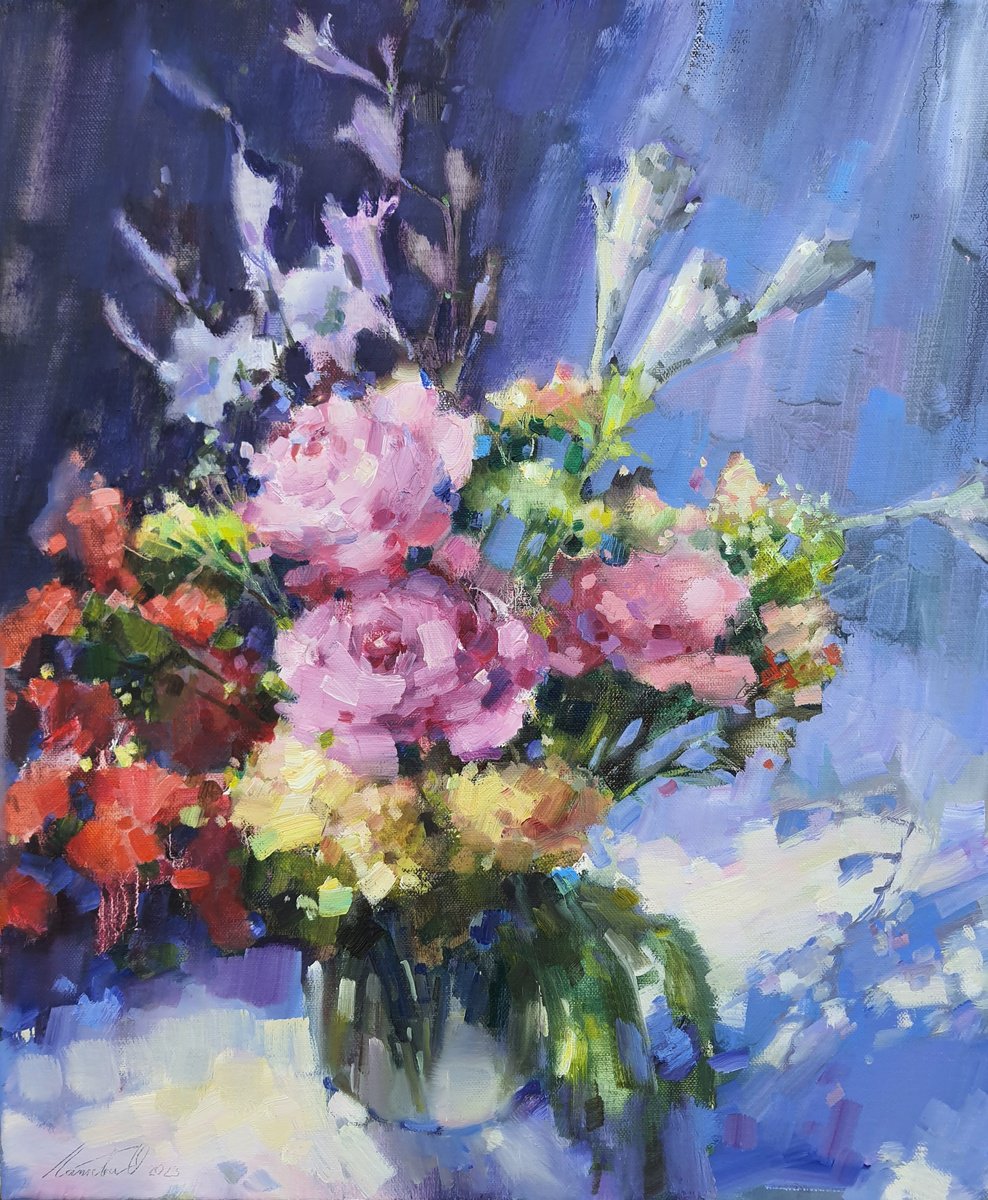 Impressionistic Botanical Oil Painting By Olha Laptieva, 18 X 22", Summer Is Always With Me, Original Artwork