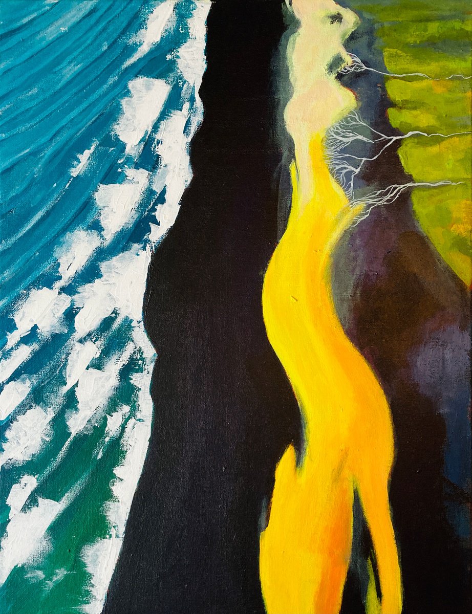 Impressionistic Landscape Acrylic Painting By Phil Randles, 20 X 25", The Yellow River Iv, Original Artwork