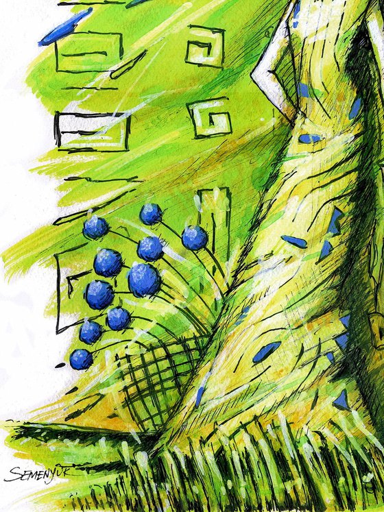 Spring Greenery, Blue Flowers