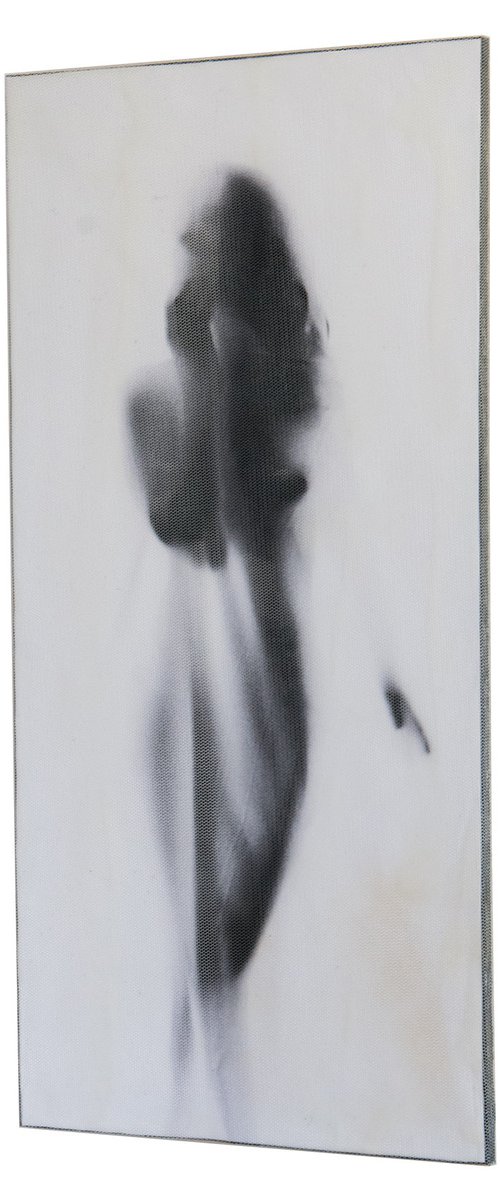 "Anticipation" (60x30x1 cm) - Unique figurative artwork on wood (abstract, figurative, gold, original, resin, beeswax, painting) by Rouzbeh Tahmassian