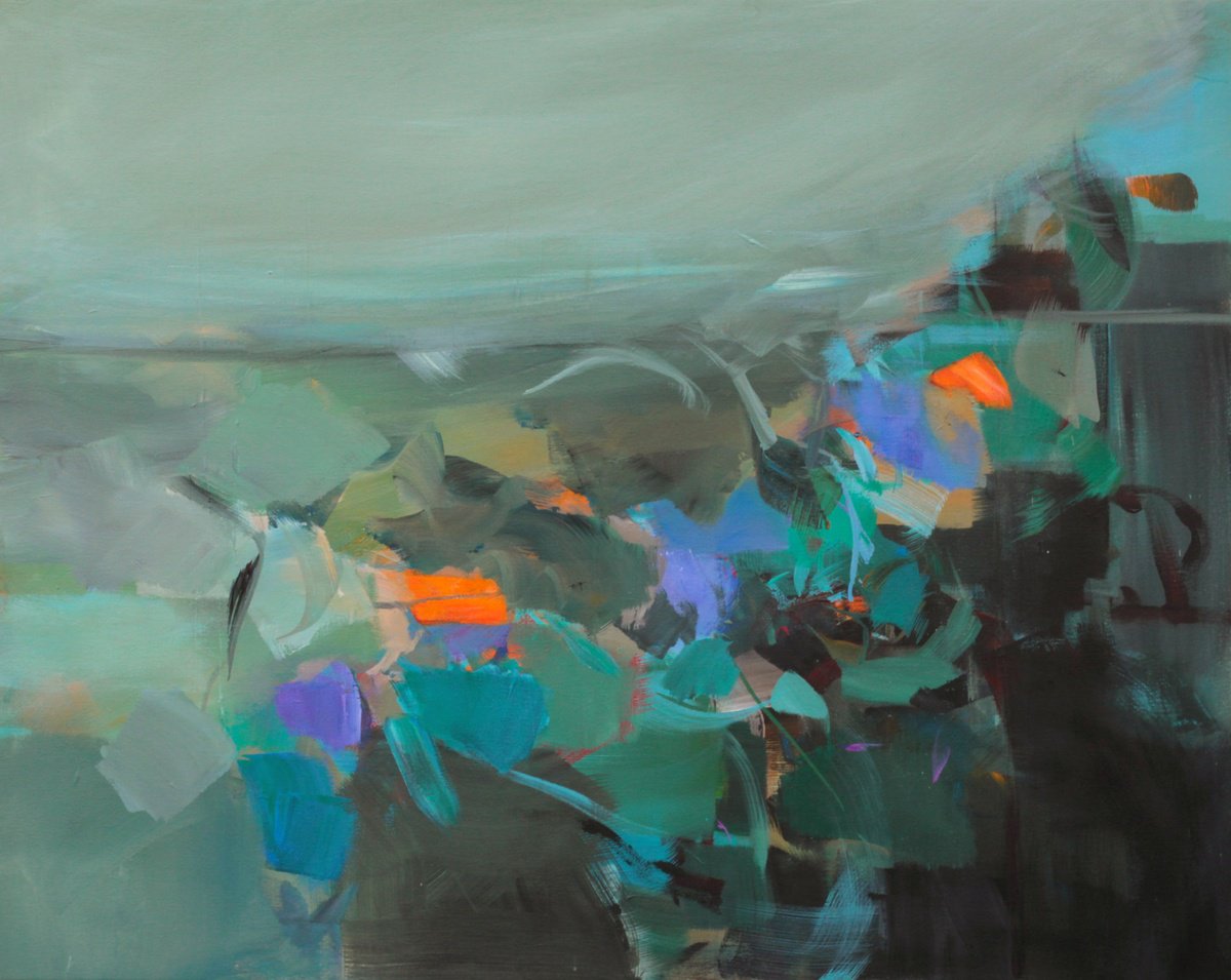 Abstract Landscape Acrylic Painting By Ute Laum, 39 X 31", In The Vineyards, Original Artwork