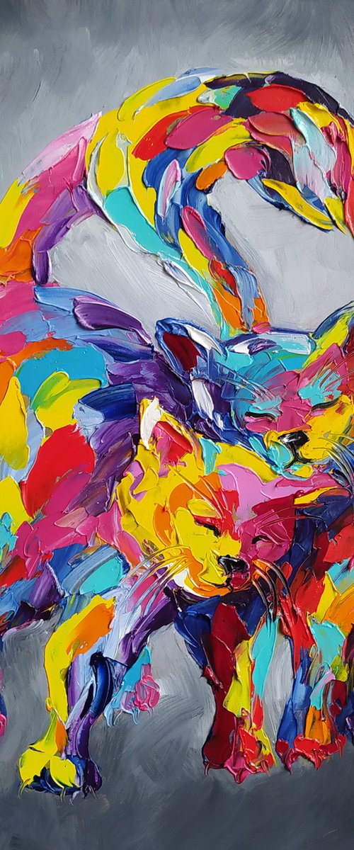 Cats in love - cats, love, cat, oil painting, cat oil painting, animals, pets, lovers, gift for lovers by Anastasia Kozorez