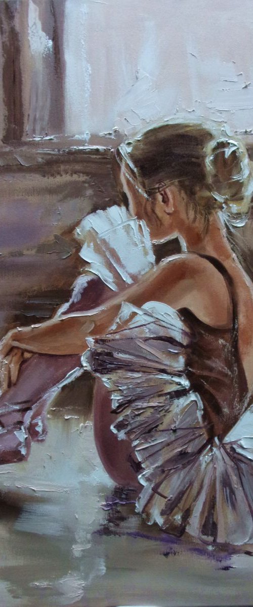 " LITTLE BALLERINA "- dancer liGHt ballet ORIGINAL OIL PAINTING, GIFT, PALETTE KNIFE by Monika Luniak