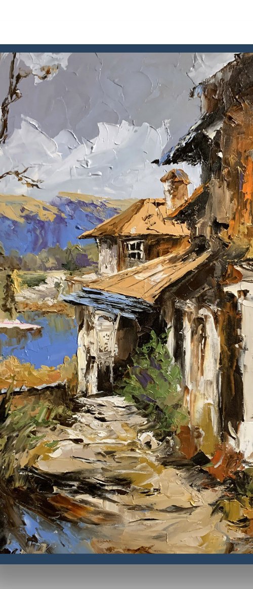 Rustic Village Landscape by the Water. by Vita Schagen