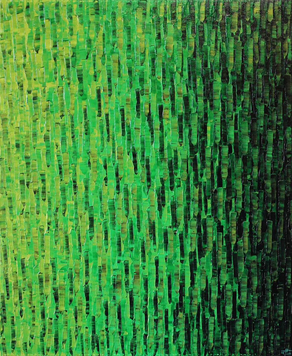 Abstract Acrylic Painting By Jonathan Pradillon, 20 X 24, Iridescent Green Gradient, Original Artwork