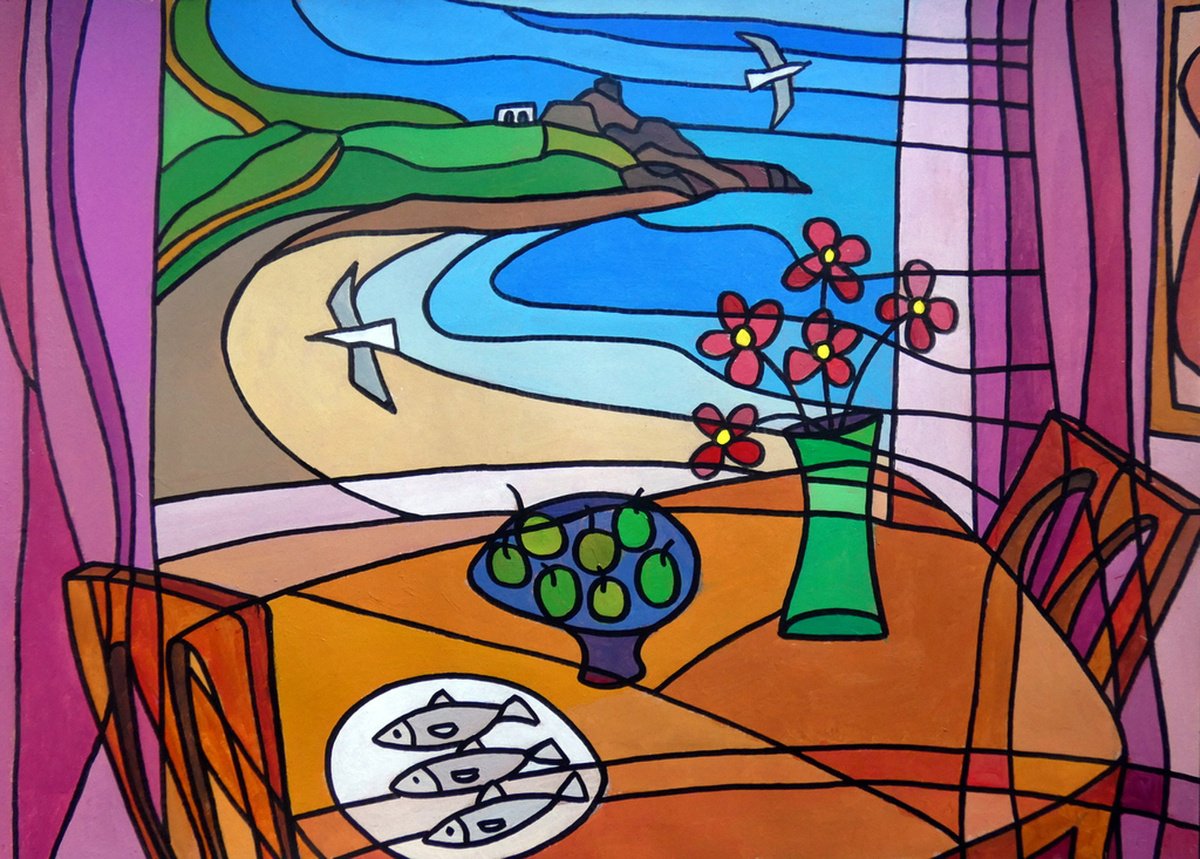 View to Man Head, St Ives Mixedmedia painting by Tim Treagust Artfinder
