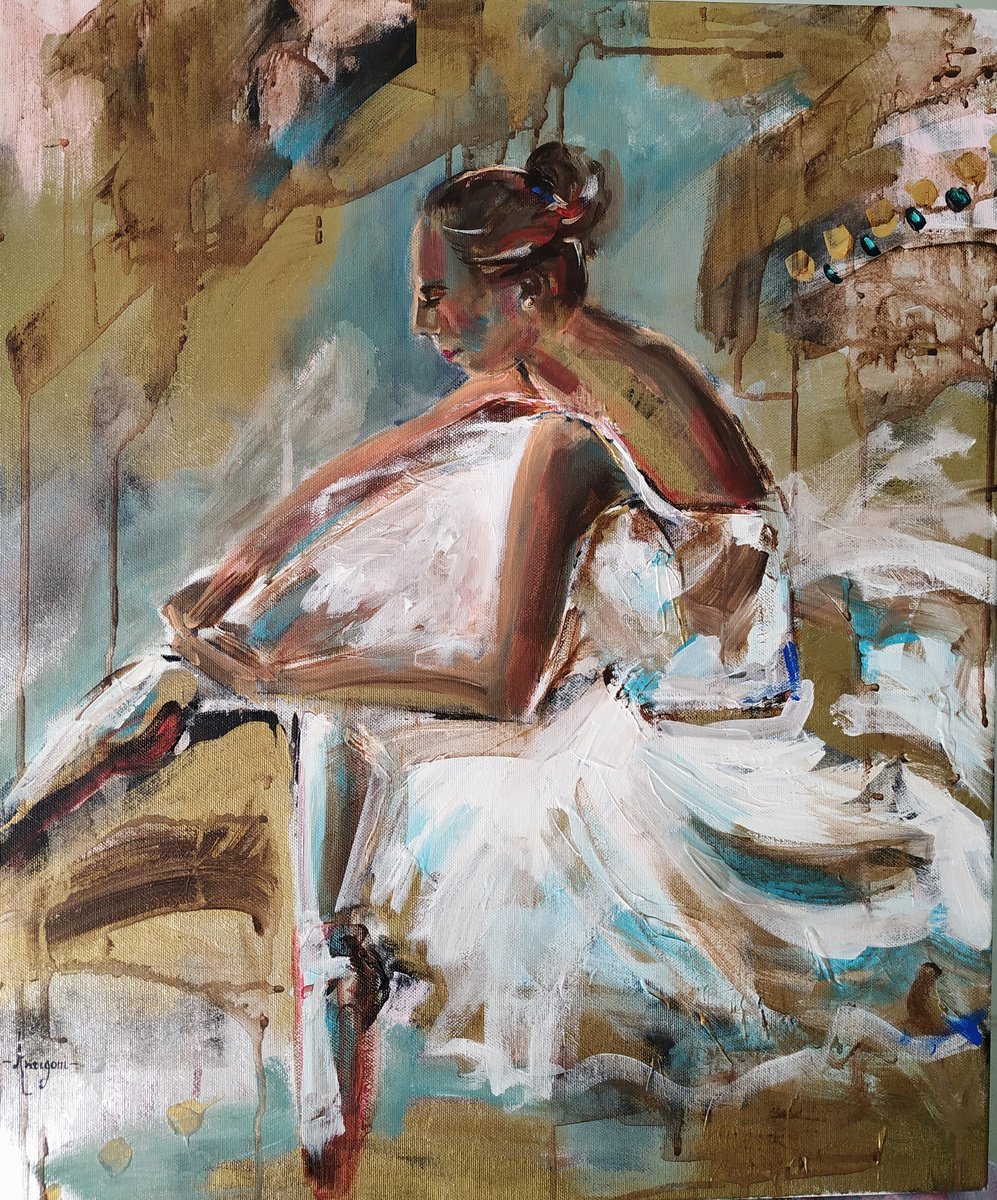 Behind the Scenes - Ballerina painting-Ballet painting by Antigoni Tziora