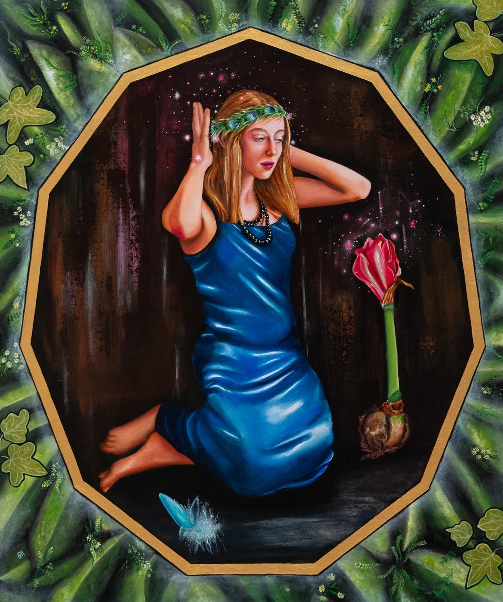 Surrealistic Portrait Acrylic Painting By Saskia Huitema, 20 X 24", Realms Xxii - The Flowering, Original Artwork