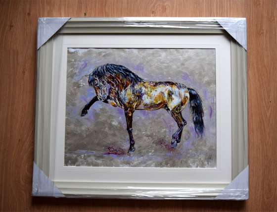 Silver / Framed Horse Equine Art  Modern Contemporary  Wall Art Home Decor by Anna Sidi