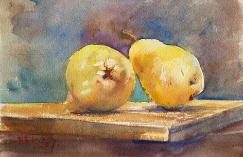 “Two pears in a Darck Environtment” 11,4*7,4” by Irina Bibik-Chkolian