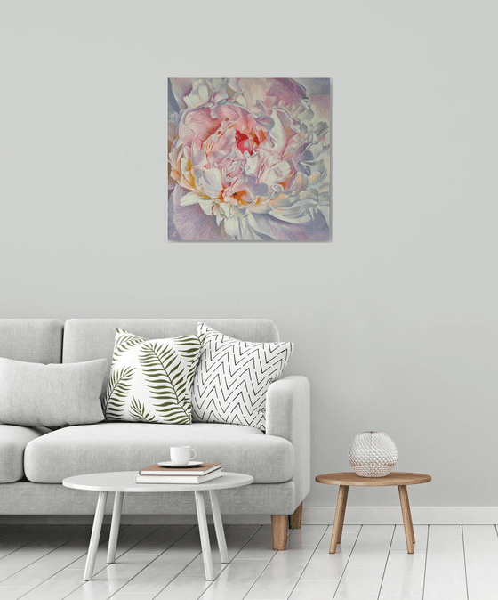 "Lace of petals."  peony  flower  liGHt original painting  GIFT (2022)