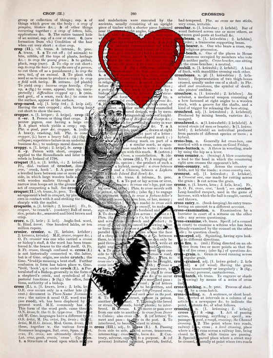 Jump in the jaws of love - Collage Art Print on Large Real English Dictionary Vintage Book Page