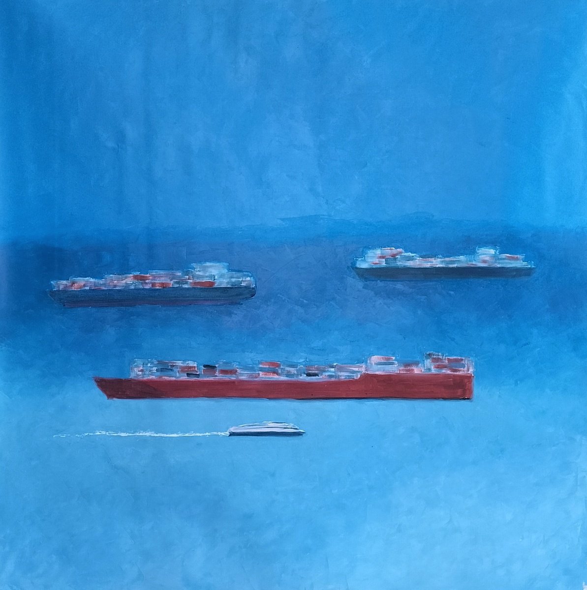 Impressionistic Transport Oil Painting By Laura Chilivani, 30 X 30", Flotta, Original Artwork