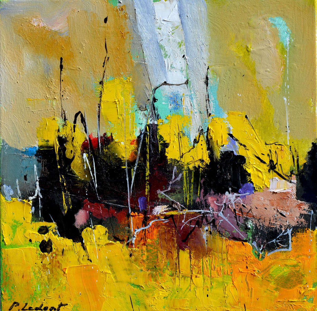 Abstract Oil Painting By Pol Henry Ledent, 16 X 16", Summer In Capri, Original Artwork