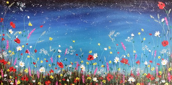 Meadow garden in starry blue night - Pooja Verma