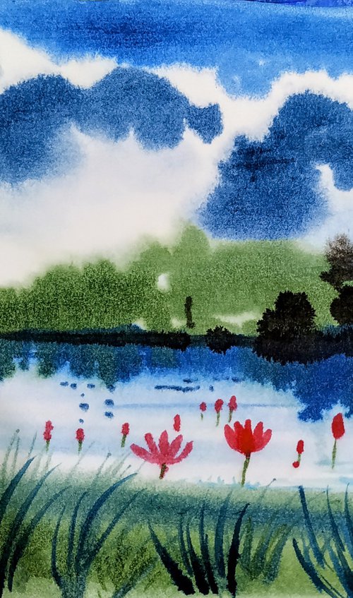 Water lily  landscape by SANJAY PUNEKAR