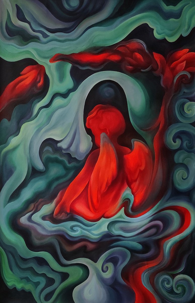 Expressive Abstract Acrylic Painting By Tetiana Borys, 24 X 37", Loneliness, Original Artwork