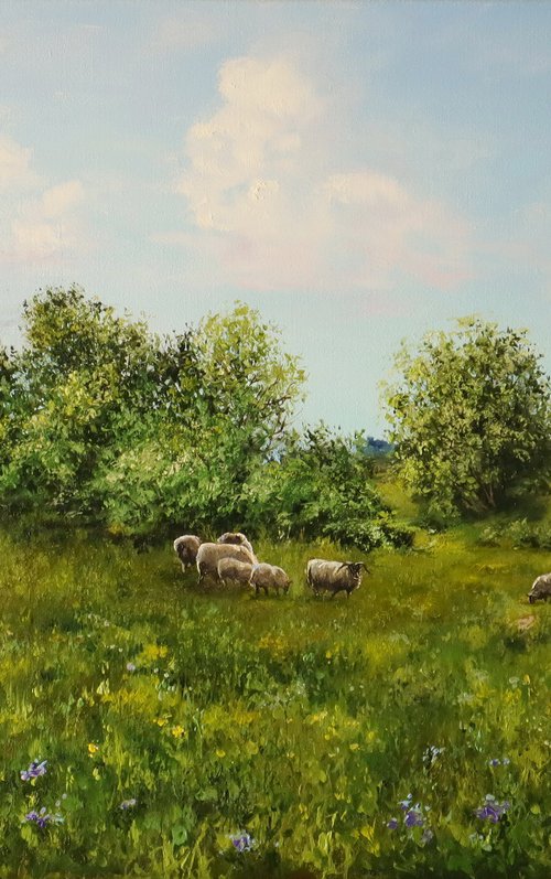 Sheep grazing in a lush meadow by Natalia Shaykina