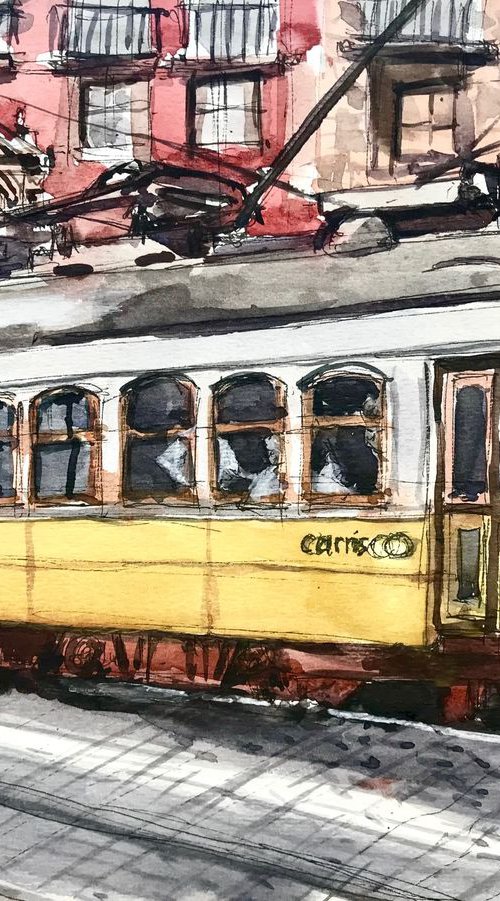 Yellow Tram of Lisbon - Portugal by Joseph Peter D'silva