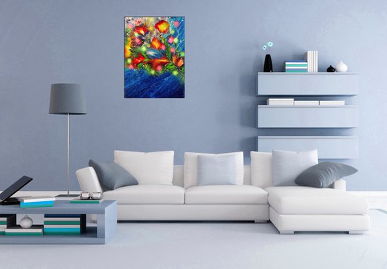 "Summer Sea Breeze" Floral Abstract Painting 60 x 80cm