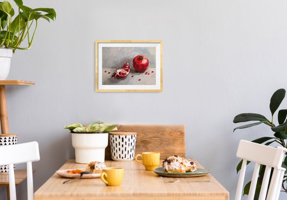 Ripe pomegranate with seeds still life 2