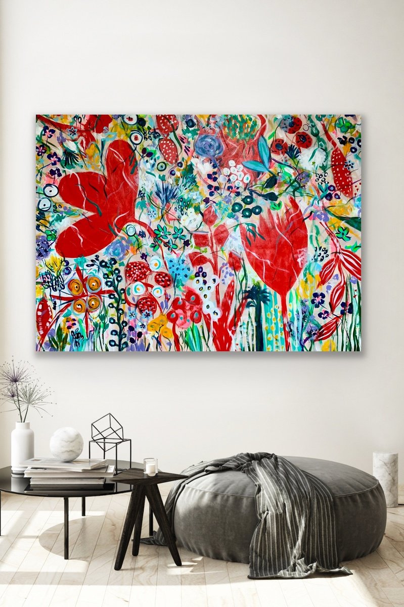 Organic Abstract Acrylic Painting By Veronica Vilsan, 79 X 57", Wonderland 9, Original Artwork