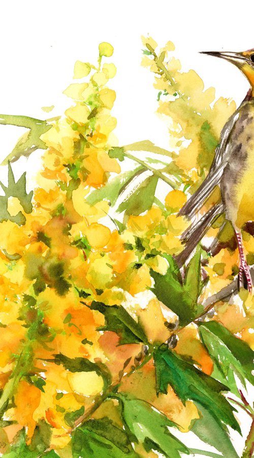 Meadowlark and Flowers by Suren Nersisyan