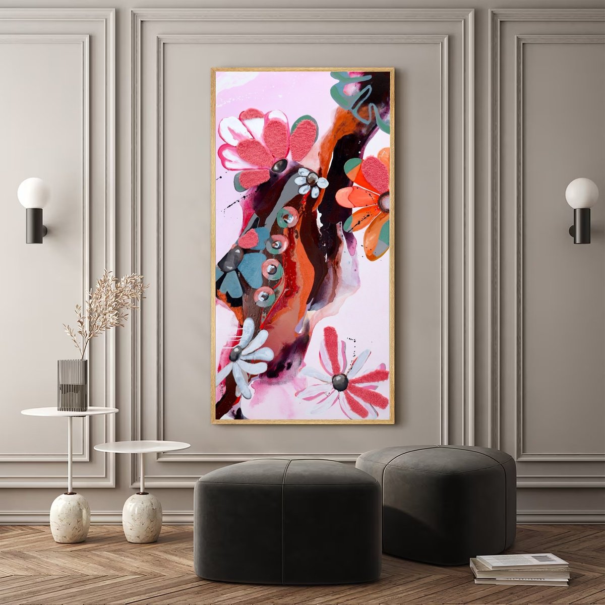 Impressionistic Botanical Painting By Poovi Art, 24 X 48", Hope And Renewal, Original Artwork