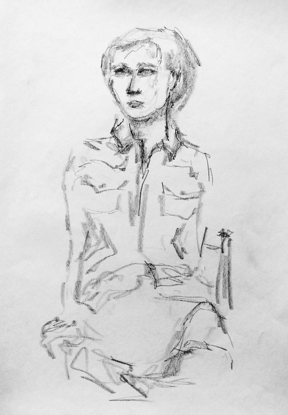 Sketch for a portrait. Original pencil drawing.