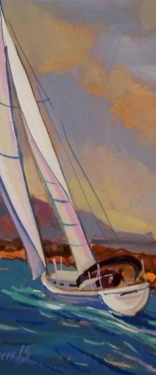Yacht. Original painting 30x21 cm by Sergey  Kachin