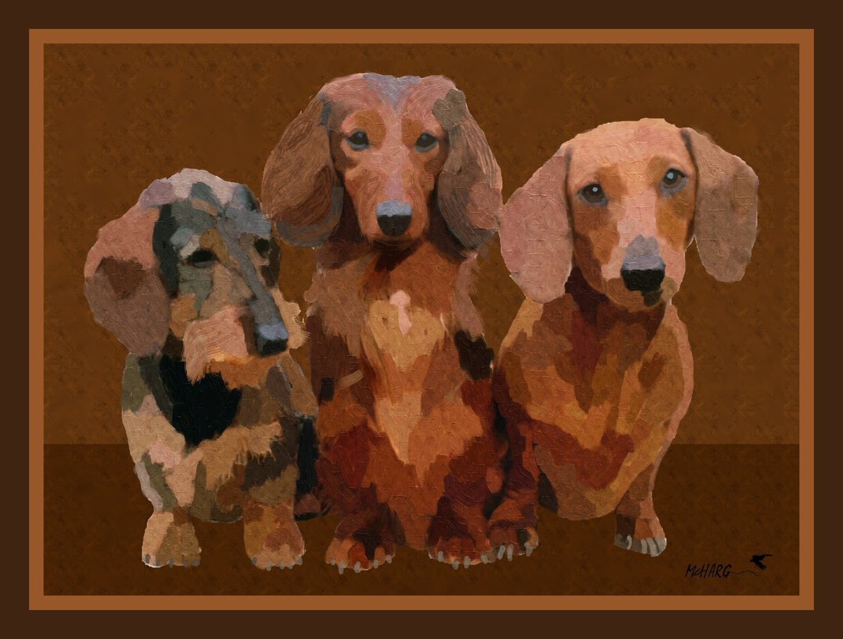 Impressionistic Painting , Dashounds Three By Joe Mcharg, 31 X 24, Artwork For Sale On Artfinder