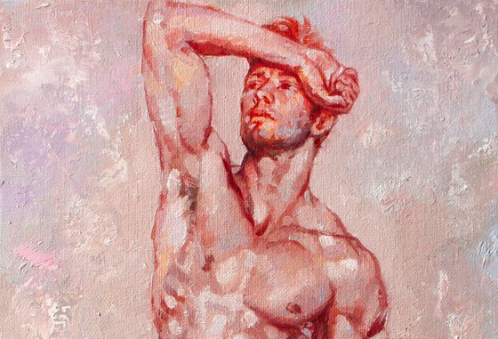 A Study of a Standing Nude Male Model #2 by Yaroslav Sobol - (Modern Impressionistic Figurative Oil painting of a Man Gift Home Decor)