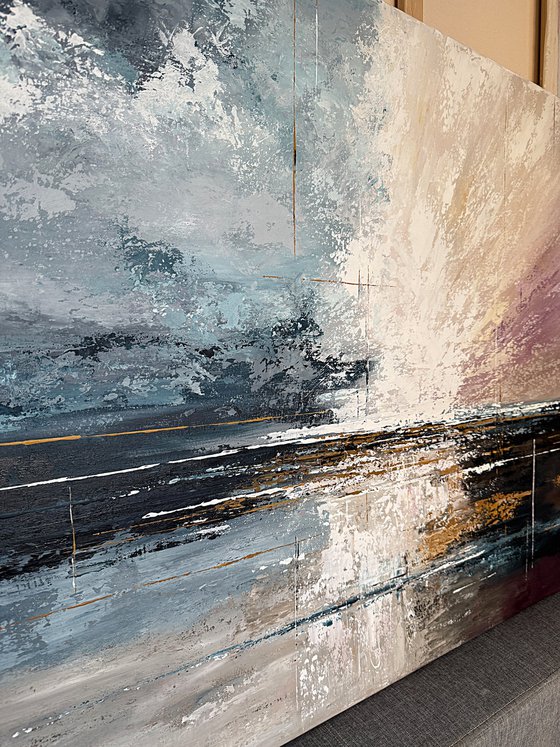 Radiant Divide – Blue Pink Abstract Landscape